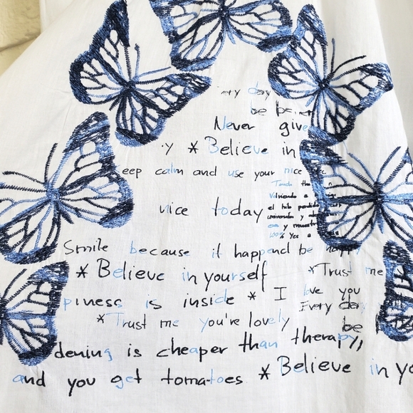 NWT Desigual Embroidered Butterfly Swing Flouncy Flowy Skirt White Blue Size S - Picture 15 of 16